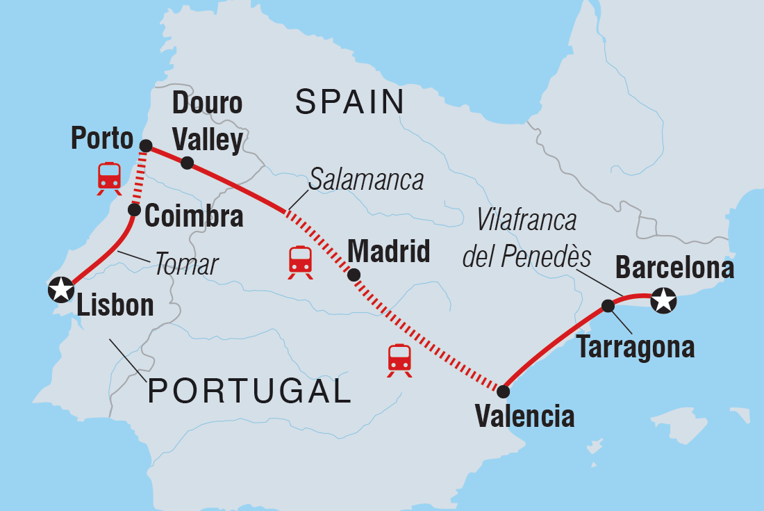 Classic Barcelona to Lisbon Itinerary Map
