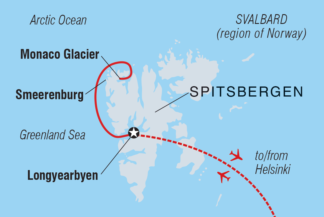 Spitsbergen Highlights: Journey into the Arctic Wilderness Itinerary Map