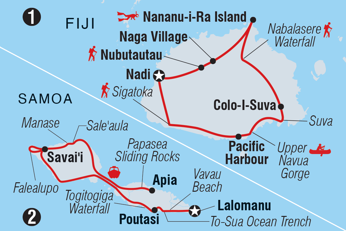 Samoa & Fiji Adventure Itinerary Map