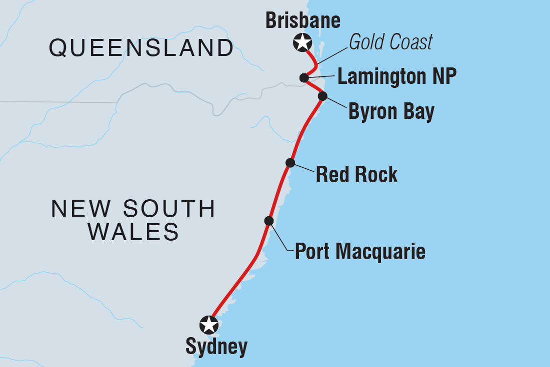 One Week from Sydney to Brisbane Itinerary Map