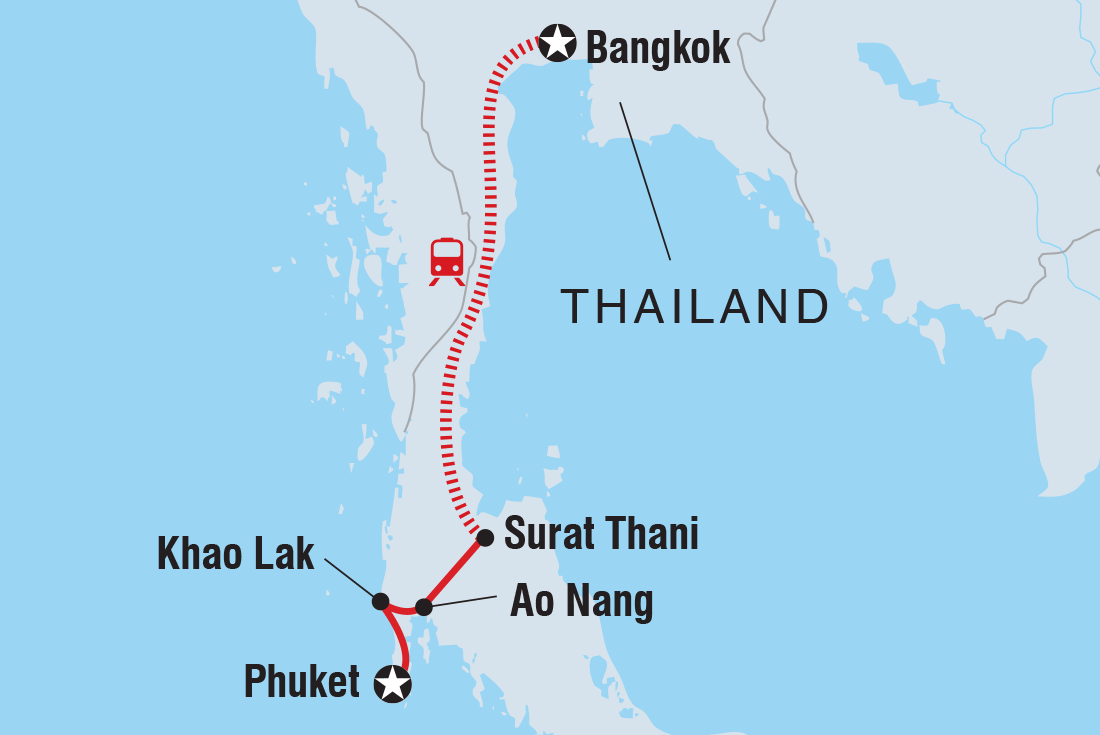 Thailand Beaches: Bangkok to Phuket Itinerary Map