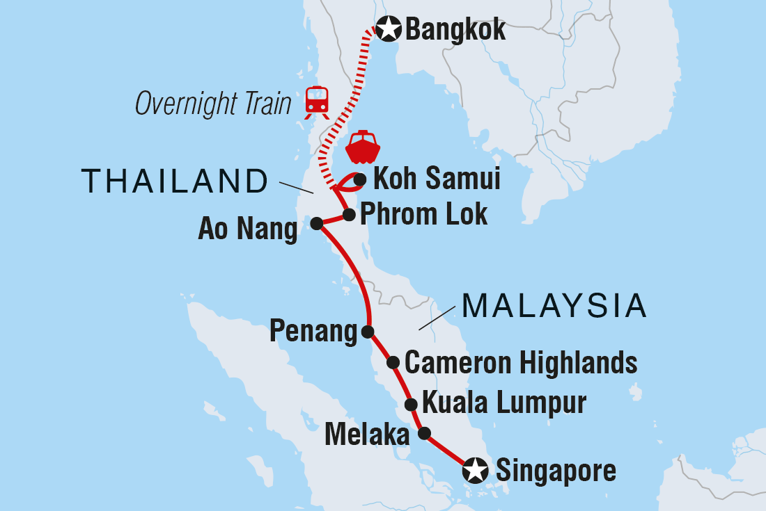 Real Bangkok to Singapore Itinerary Map