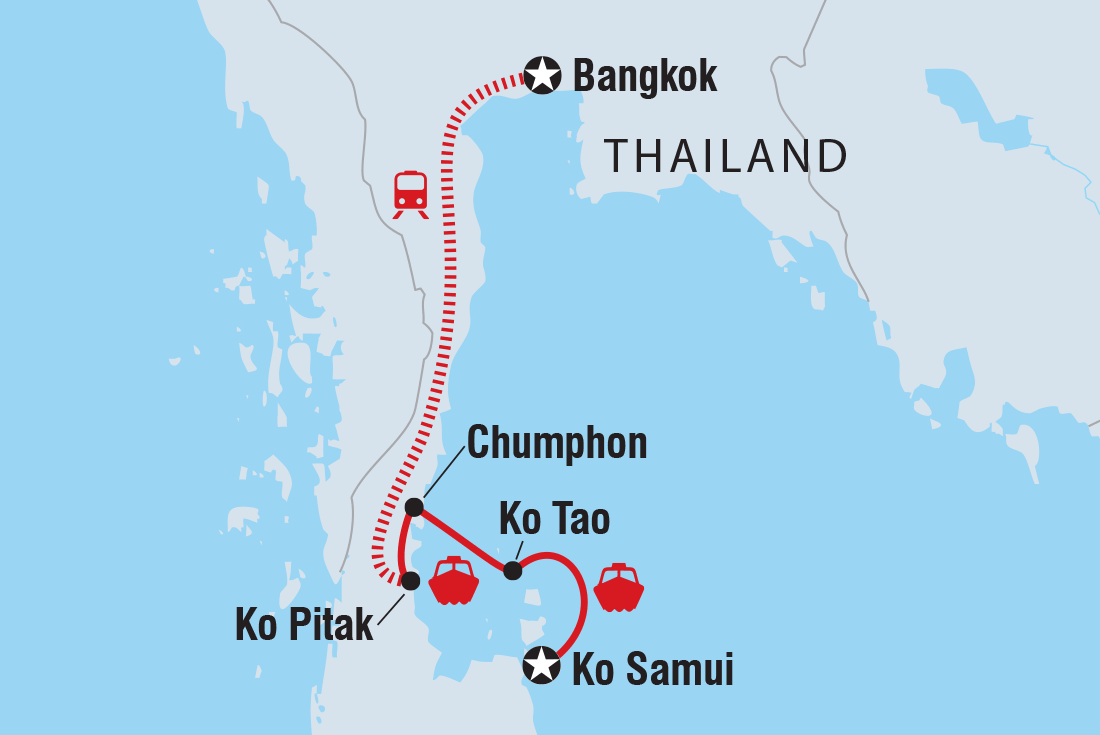 Thailand Beaches: Bangkok to Ko Samui Itinerary Map