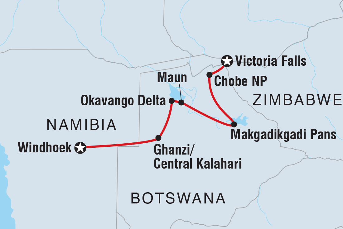 Botswana Adventure Itinerary Map