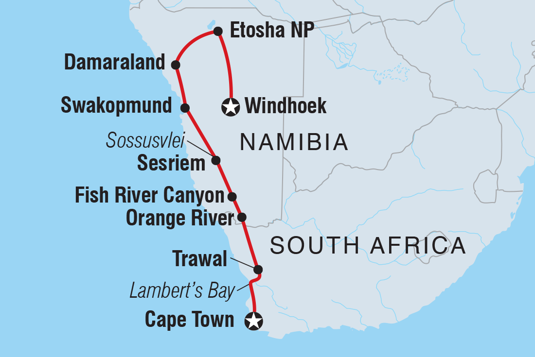 Namibia Discovery Itinerary Map