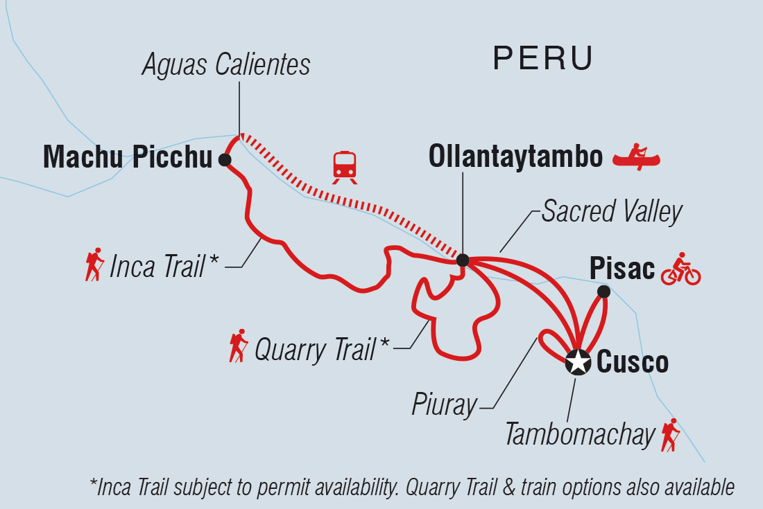 Peru: Hike, Bike, Raft & SUP Itinerary Map