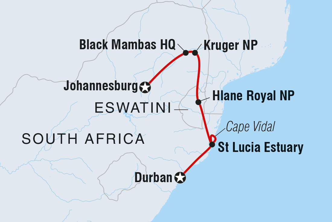 Kruger & Coast Itinerary Map