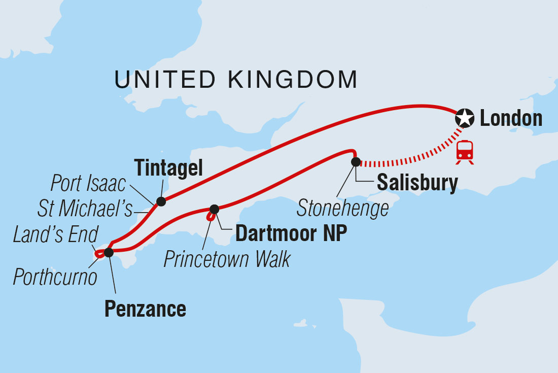 tourhub | Intrepid Travel | Highlights of South-West England  | Tour Map