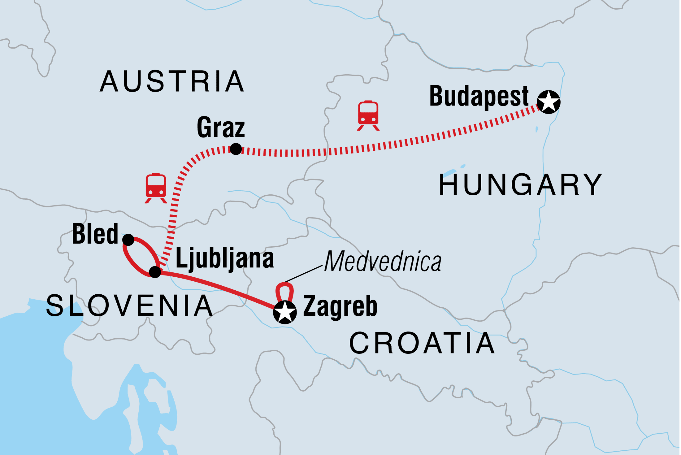 tourhub | Intrepid Travel | Europe Christmas Markets: Budapest to Zagreb | Tour Map