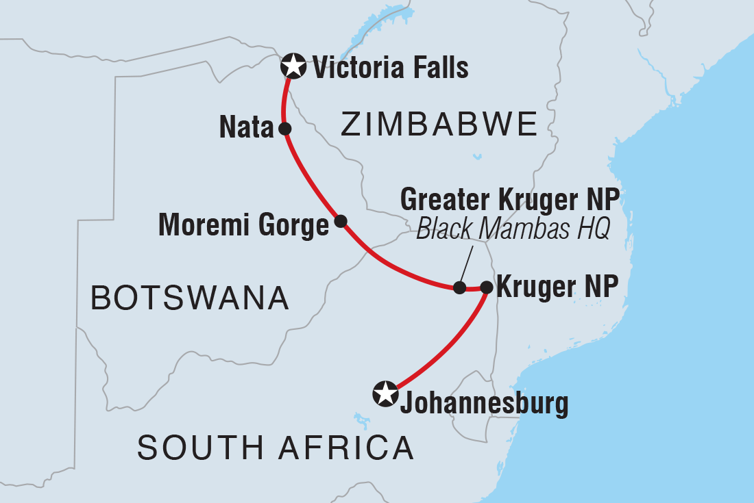 tourhub | Intrepid Travel | Kruger to Vic Falls | Tour Map