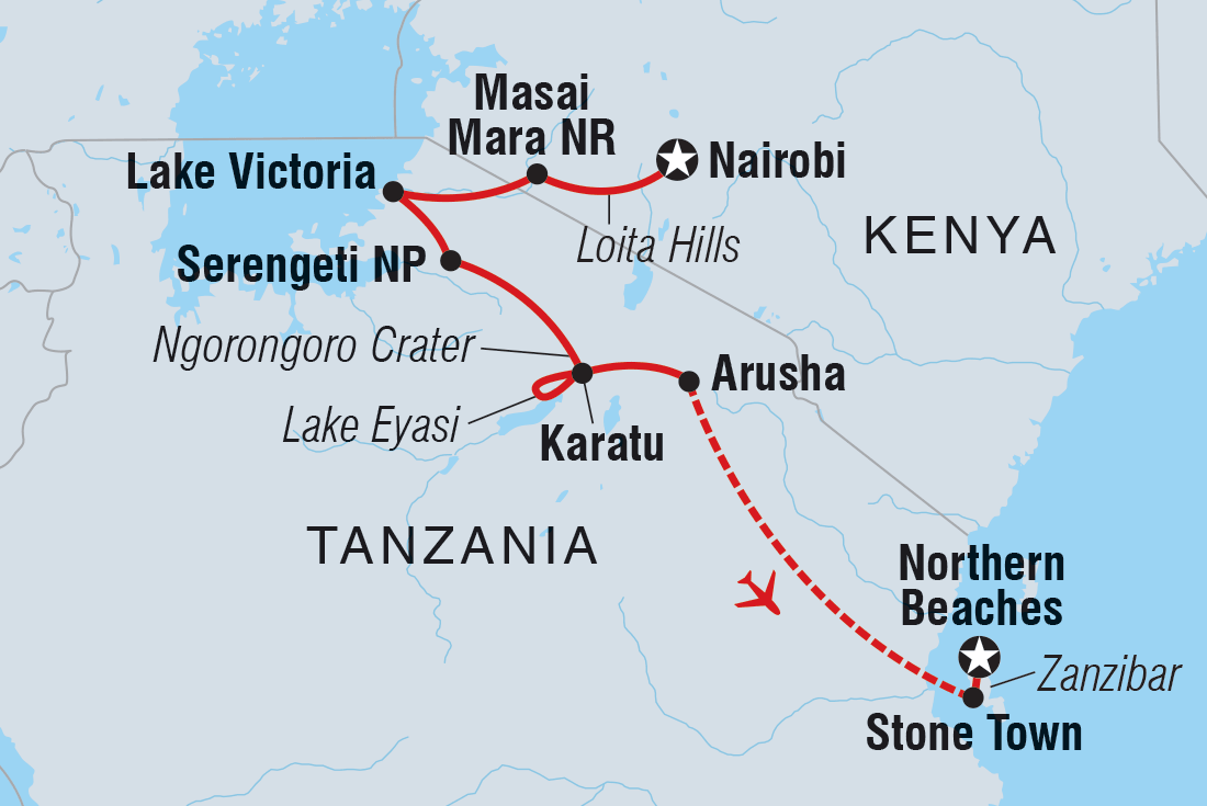 tourhub | Intrepid Travel | East Africa Safari & Coast | Tour Map