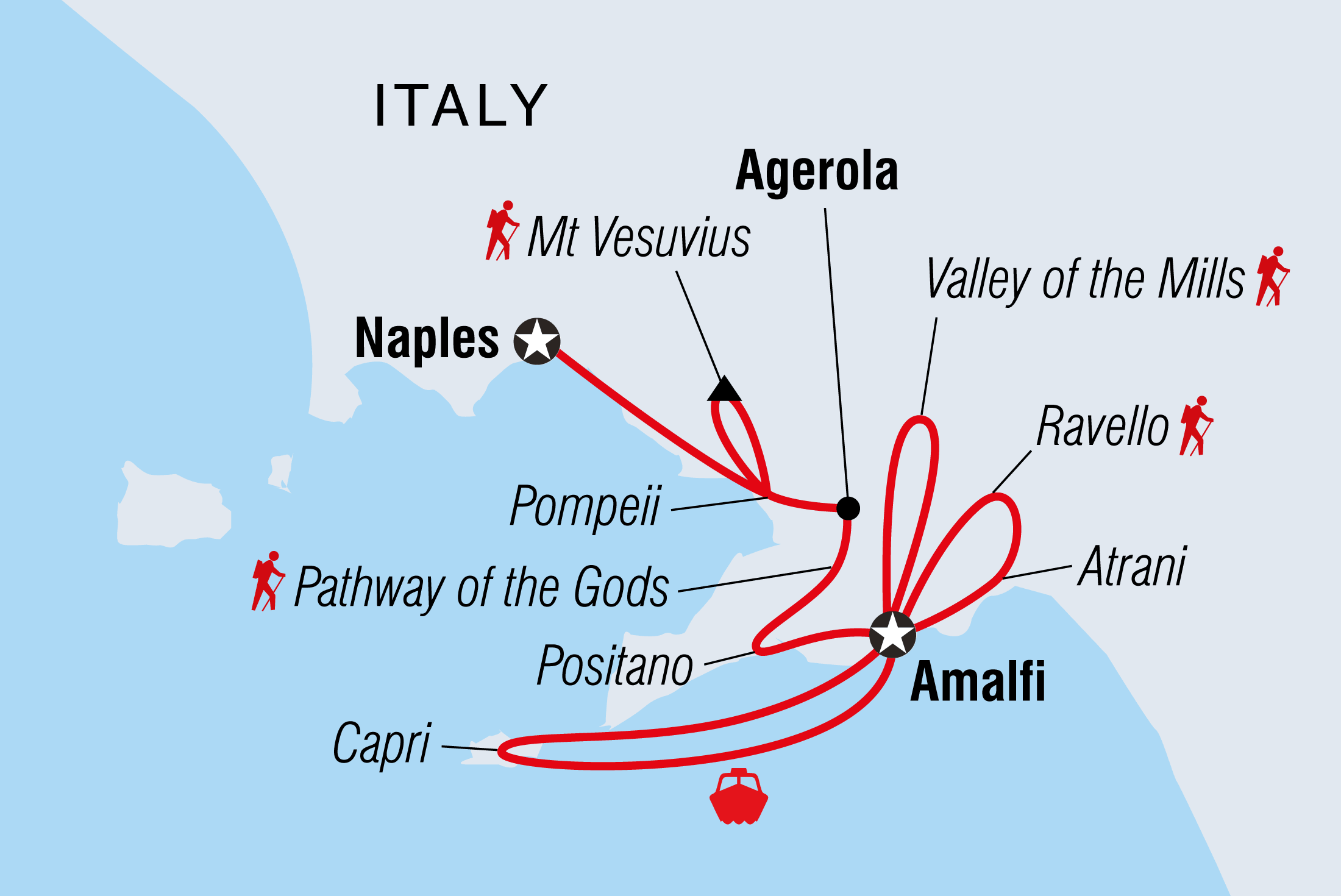 Amalfi Coast: Hike &amp; Kayak Itinerary Map