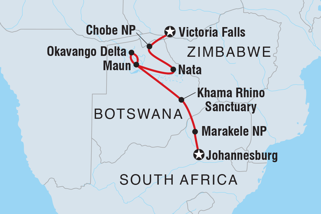 Botswana Family Safari with Teenagers Itinerary Map