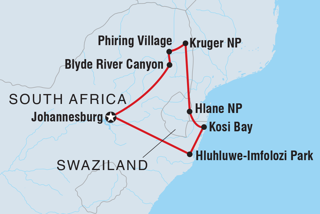 South Africa Family Safari with Teenagers Itinerary Map