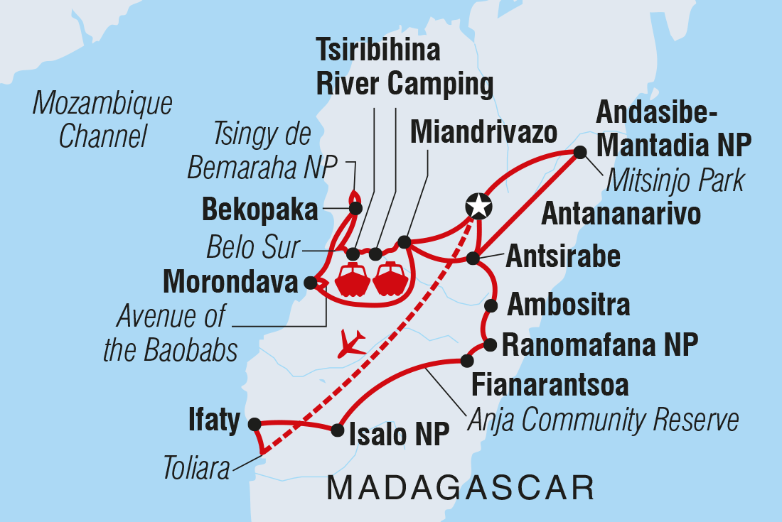 Madagascar in Depth Itinerary Map