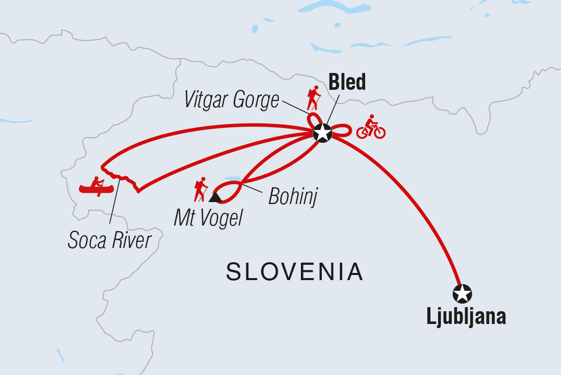 Slovenia: Hike, Bike & Raft Itinerary Map