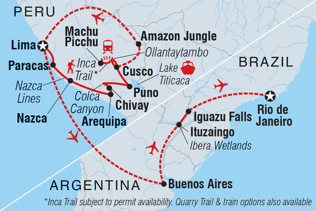 Ultimate Peru, Argentina & Brazil Itinerary Map