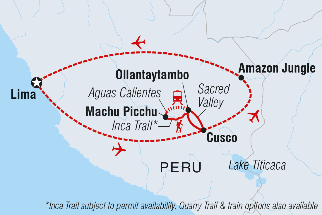 Inca Trail &amp; Amazon Adventure Itinerary Map