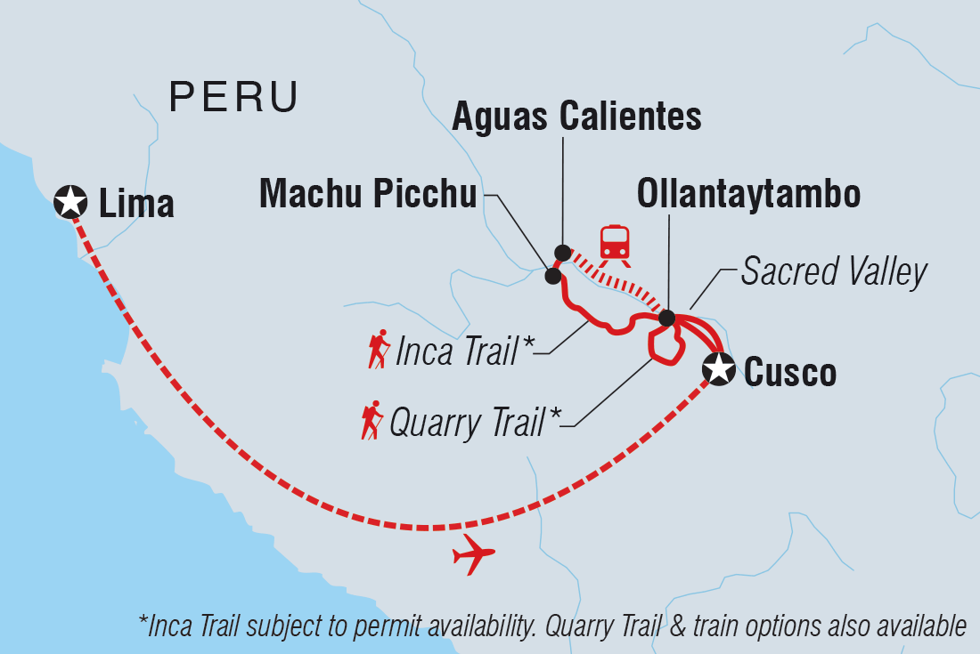 Inca Trail Express from Lima Itinerary Map