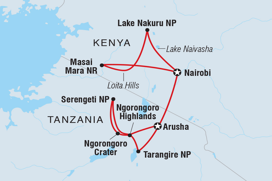 Premium Kenya & Tanzania Itinerary Map