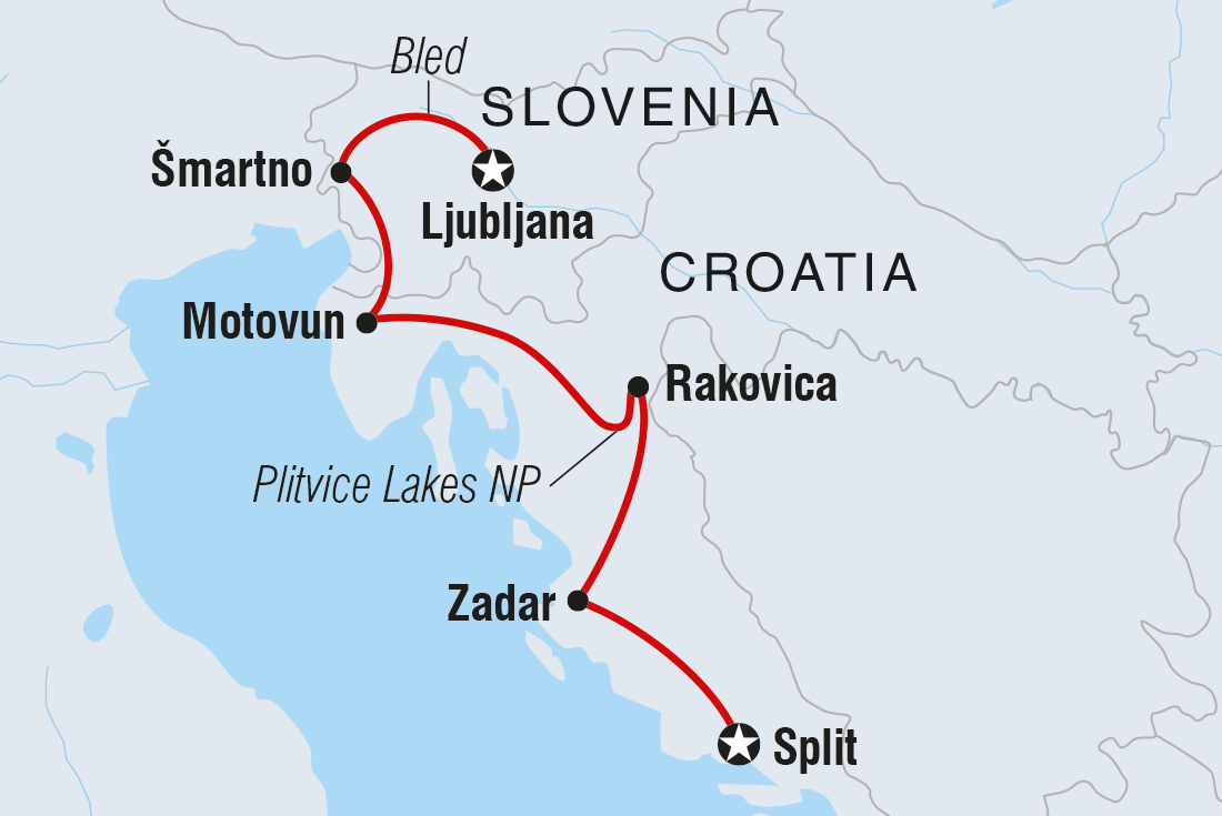 Ljubljana to Split Real Food Adventure Itinerary Map