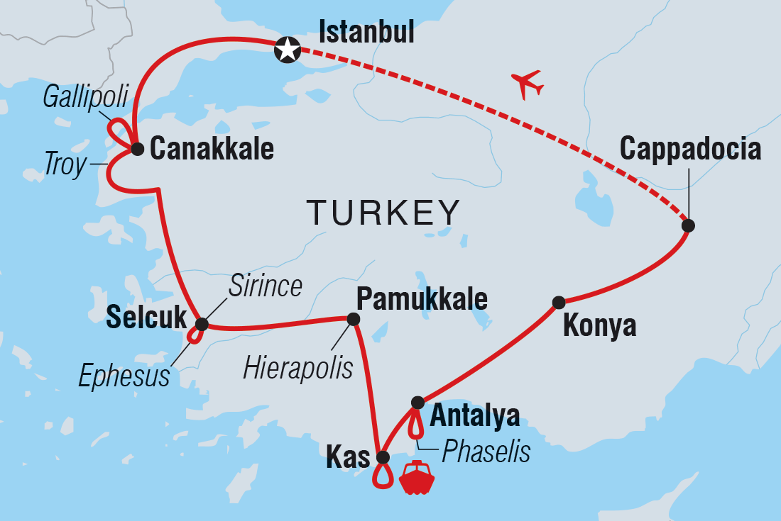 Premium Turkey in Depth Itinerary Map