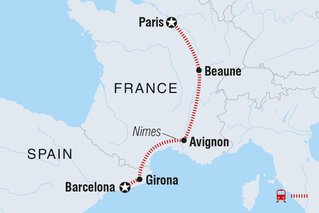 Barcelona to Paris Itinerary Map