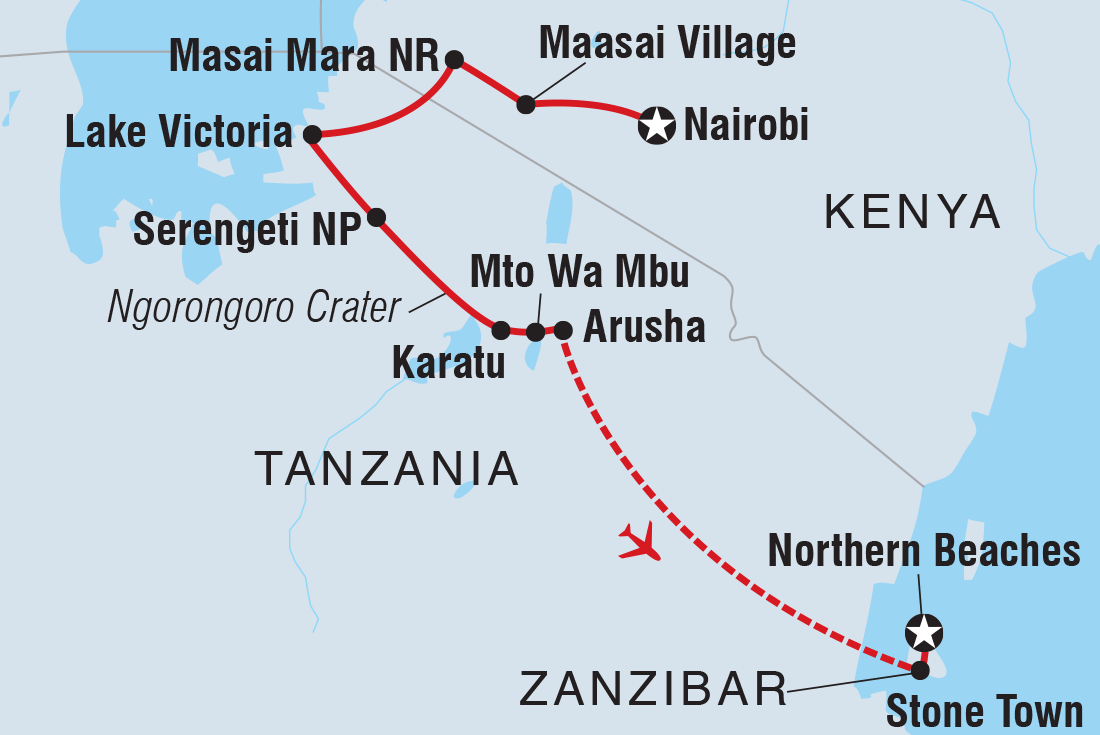 Real East Africa & Zanzibar Itinerary Map