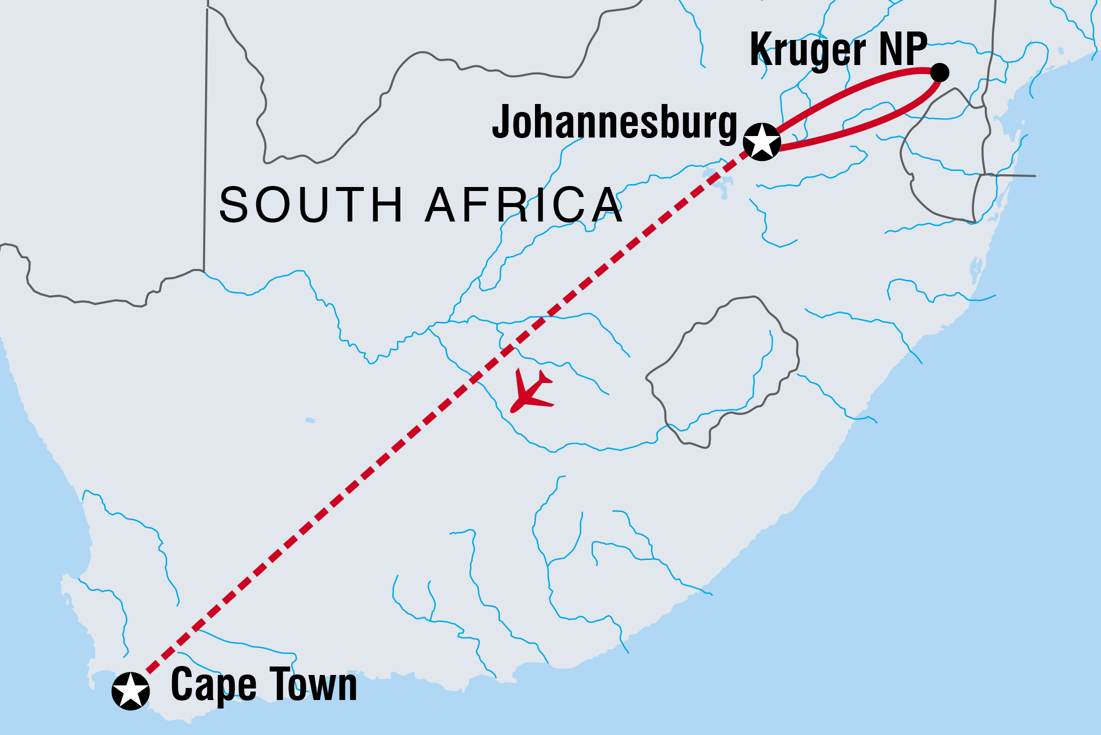 Kruger & Cape Town Short Break by Plane Itinerary Map