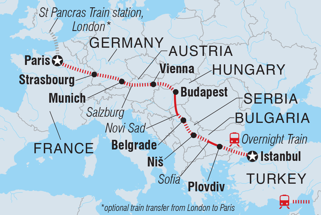 tourhub | Intrepid Travel | Express to the Orient: Paris to Istanbul | Tour Map