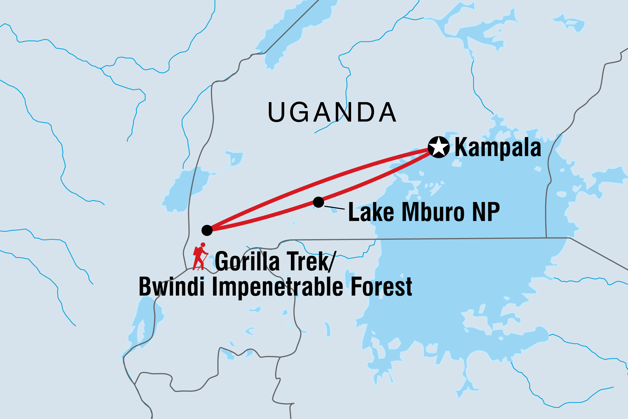 Uganda Gorilla Short Break: Original Itinerary Map