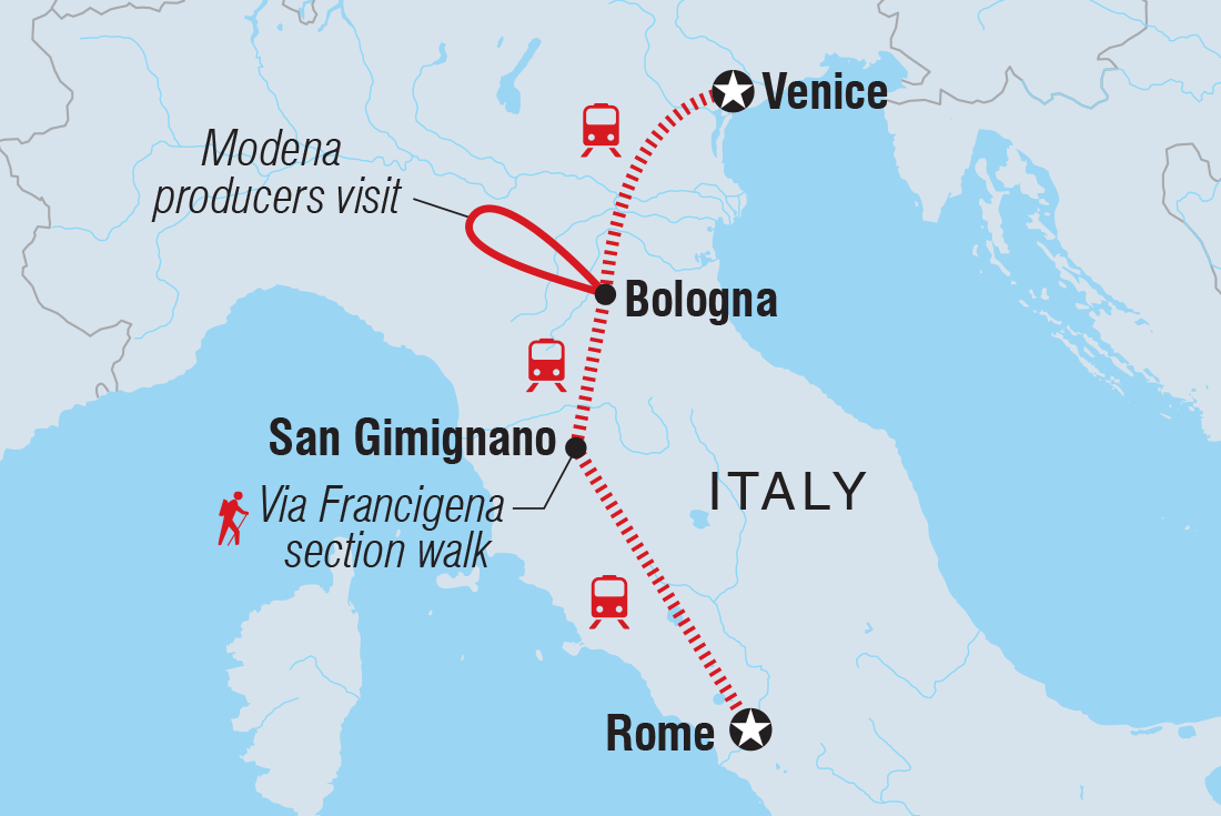 Italy Real Food Adventure Itinerary Map