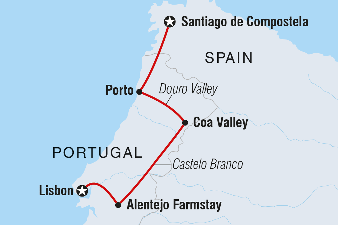 tourhub | Intrepid Travel | Portugal Real Food Adventure, featuring Galicia | Tour Map