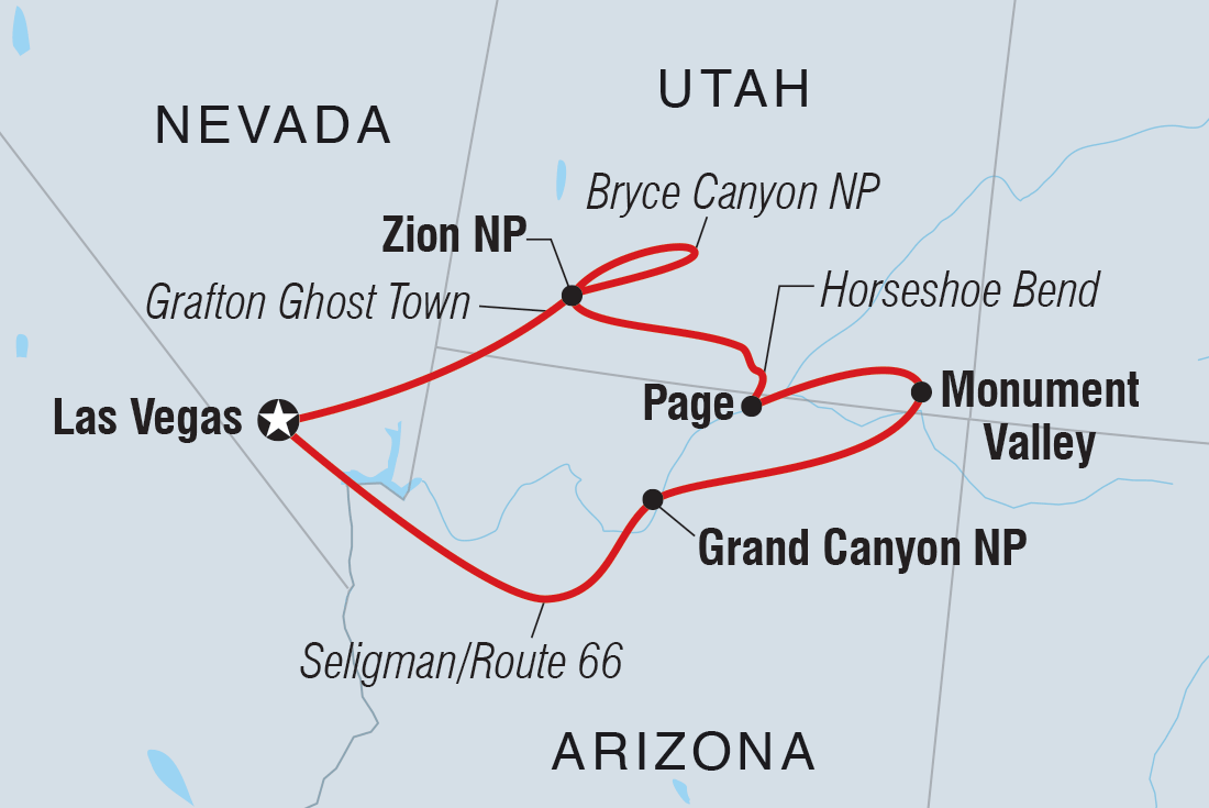 Western USA Family Holiday Itinerary Map