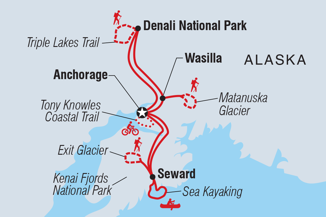 Alaska Hike, Bike & Kayak Itinerary Map