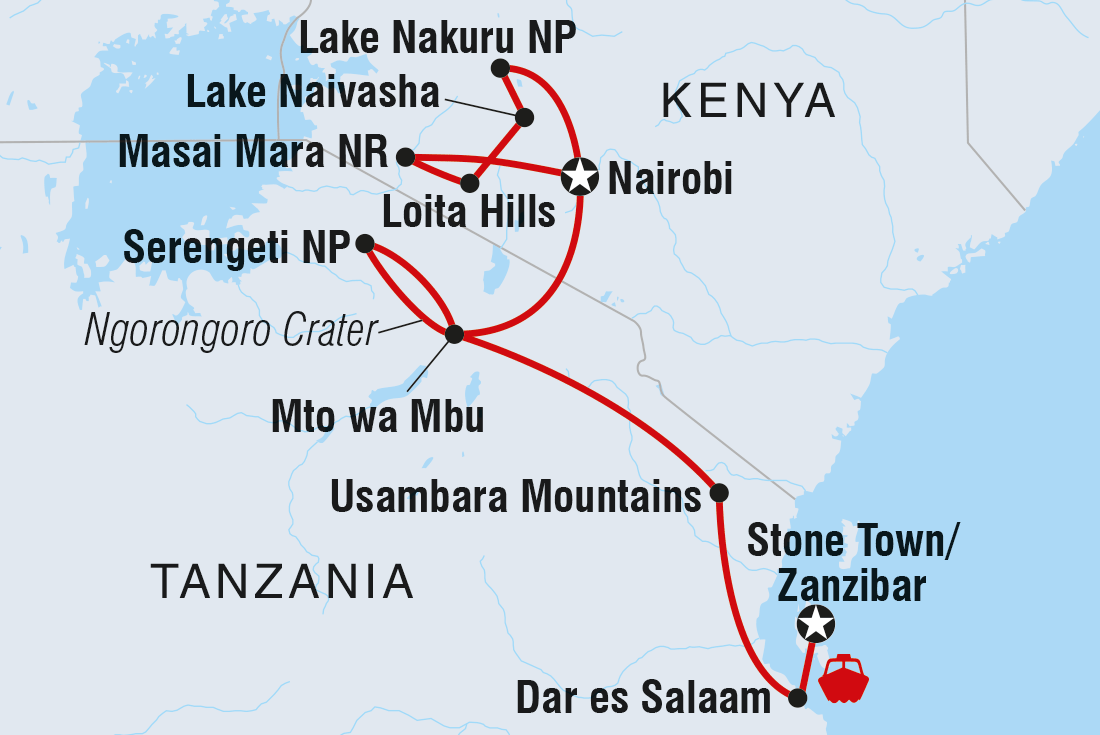 Best of East Africa Itinerary Map