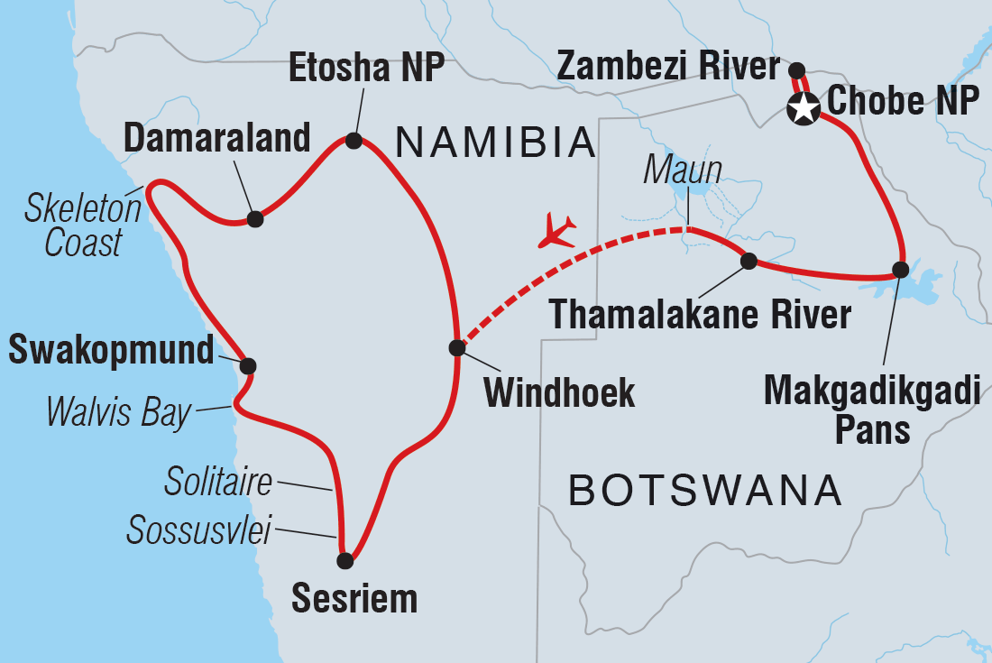 tourhub | Intrepid Travel | Premium Botswana & Namibia | Tour Map