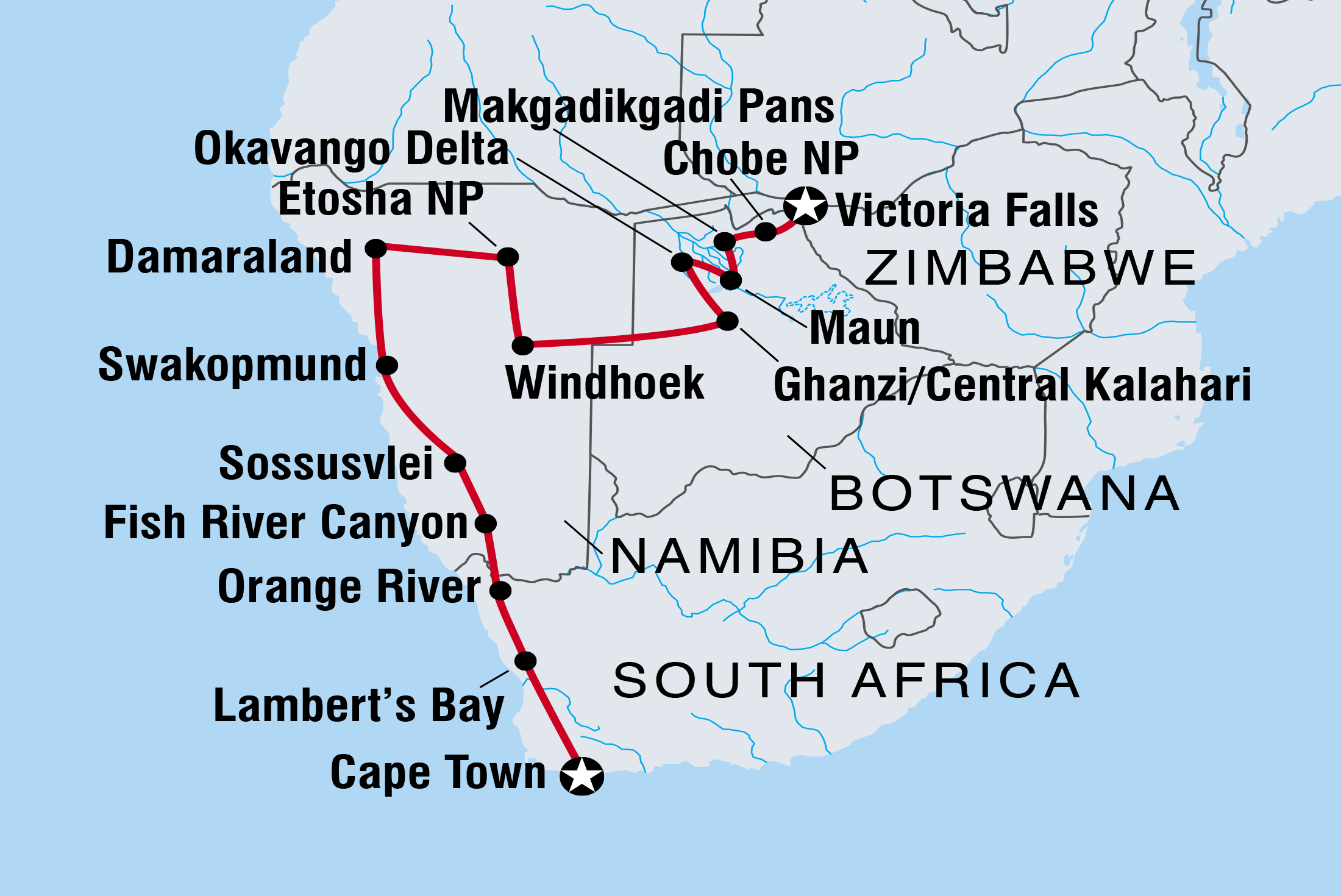 tourhub | Intrepid Travel | Amazing Southern Africa | Tour Map