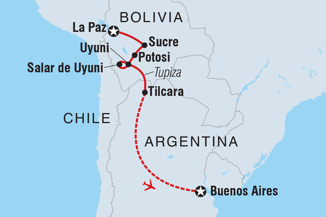 Best of Bolivia & Argentina Itinerary Map