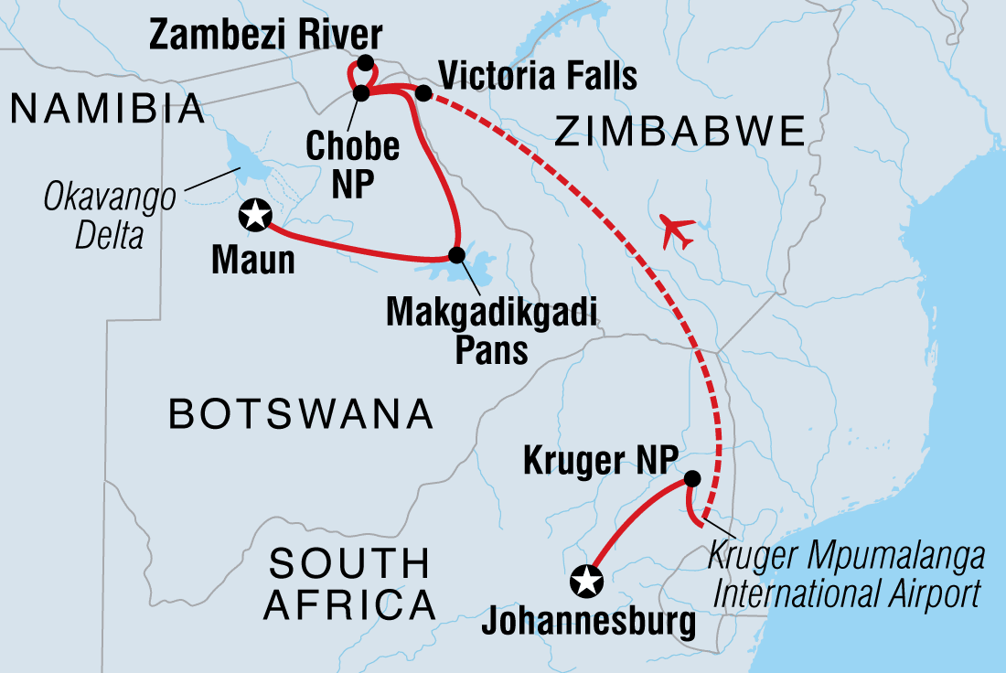 Premium Southern Africa in Depth Itinerary Map