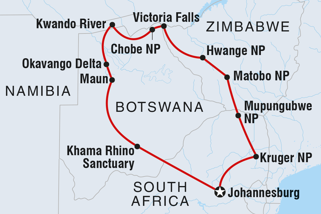 Real Southern Africa Itinerary Map