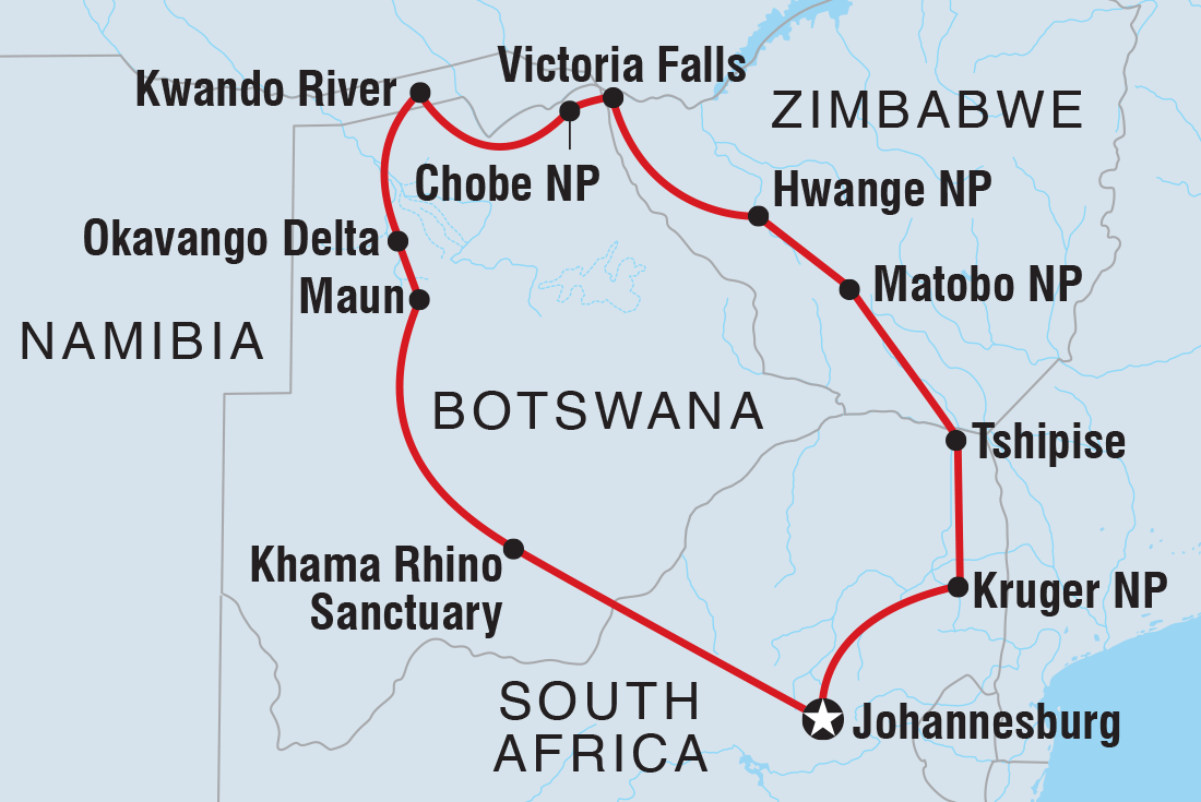 Real Southern Africa Itinerary Map