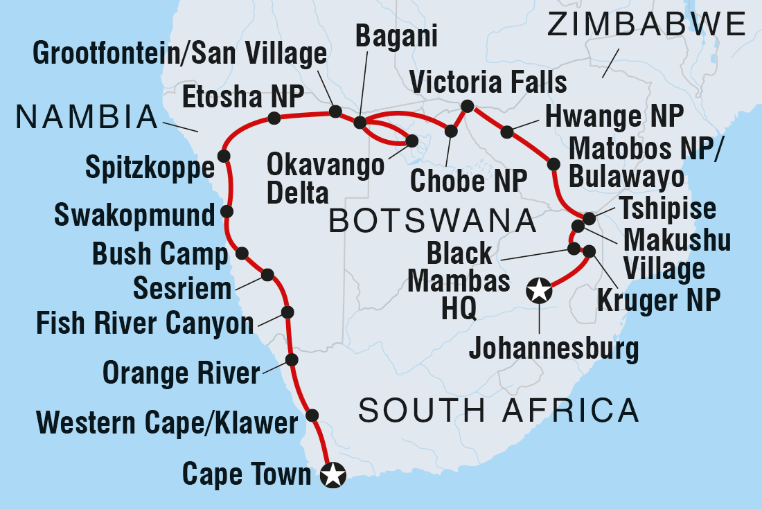 Southern Africa Adventure Itinerary Map