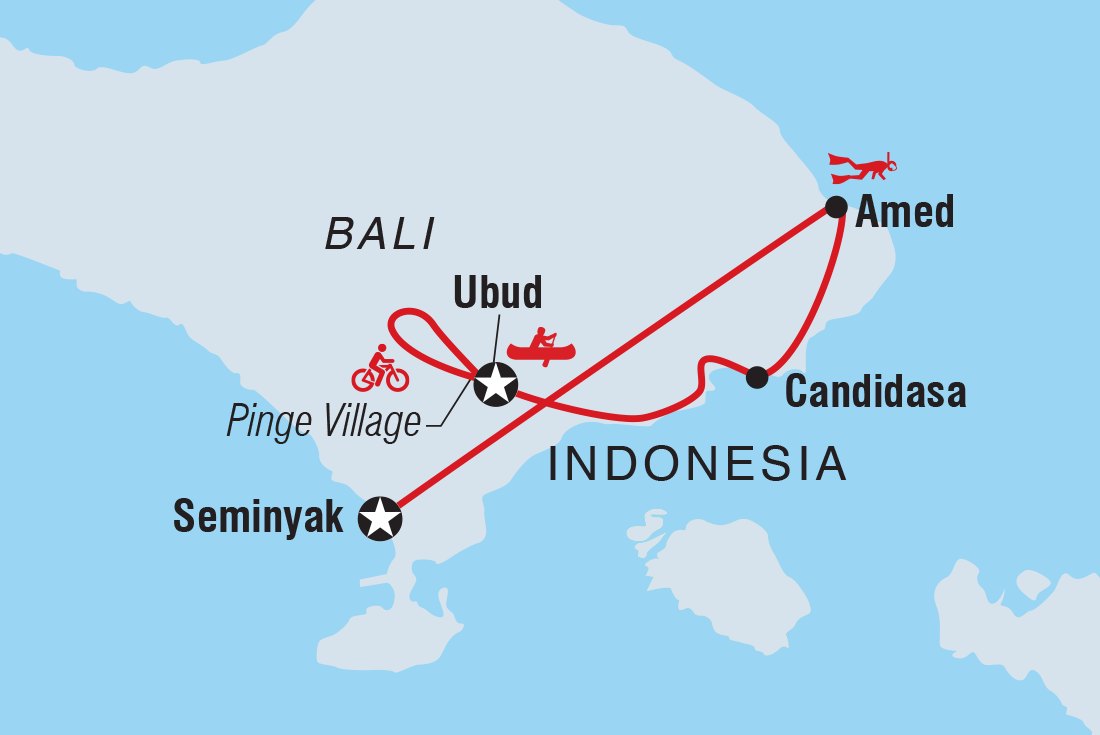 Bali Family Holiday with Teenagers Itinerary Map