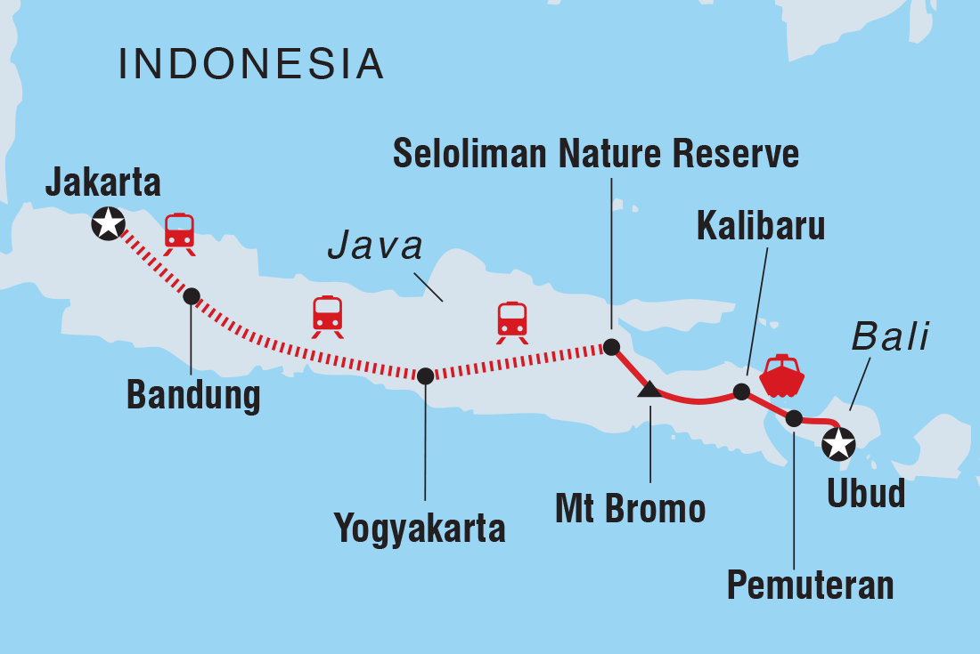 Jakarta to Ubud Itinerary Map