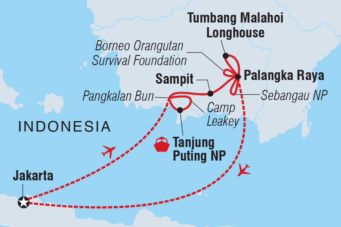 Indonesia Expedition: Orangutans of Kalimantan Itinerary Map