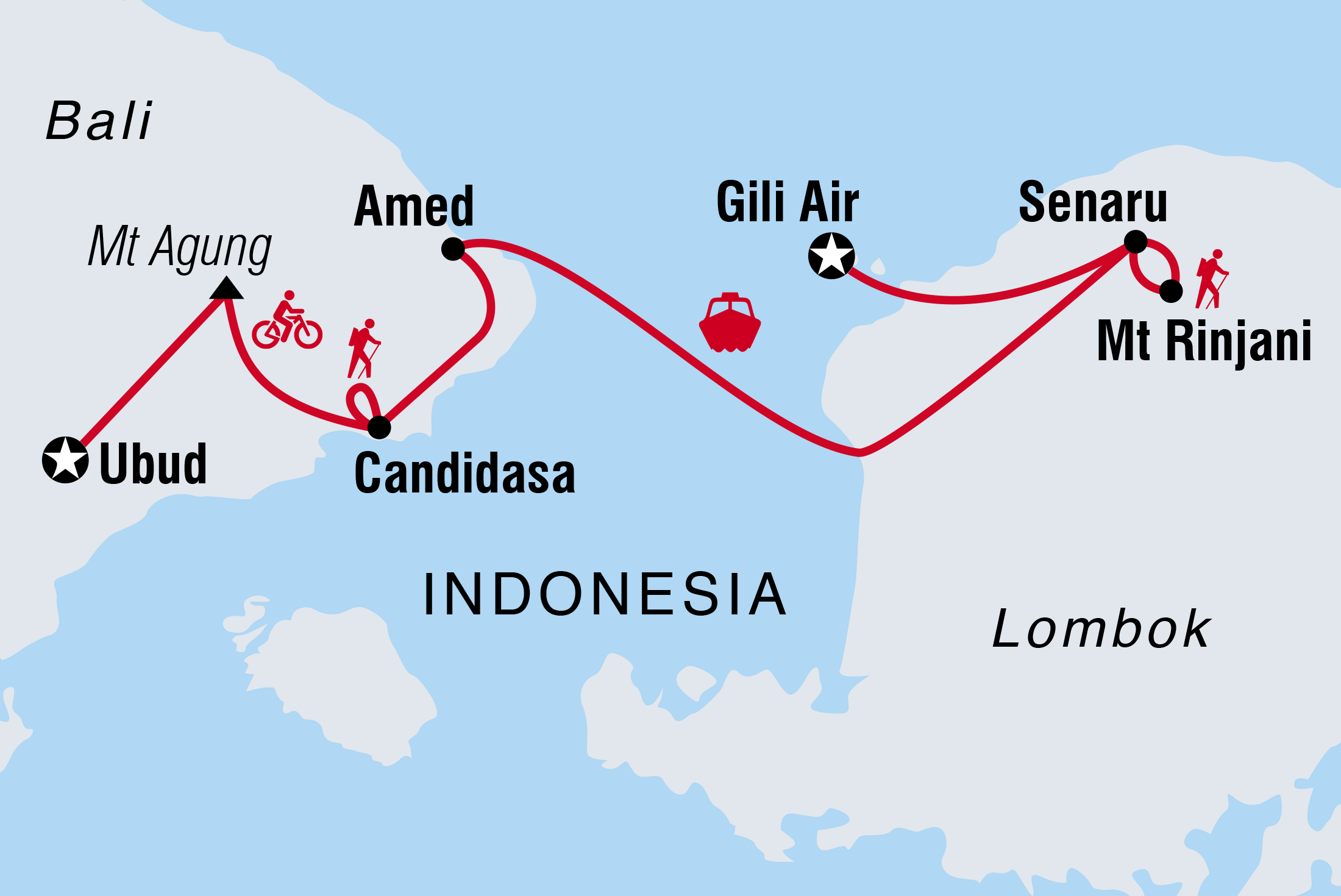 Bali, Lombok &amp; Gili Islands: Hike, Bike, Raft &amp; Snorkel Itinerary Map