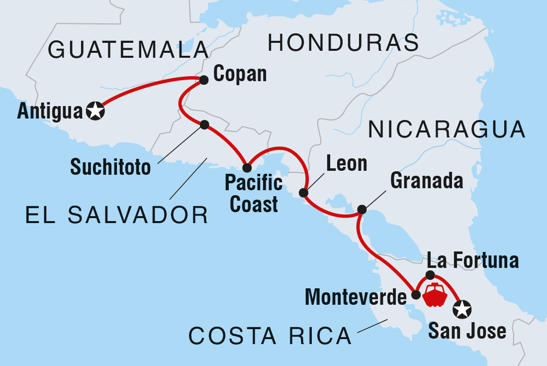 Central American Journey Itinerary Map