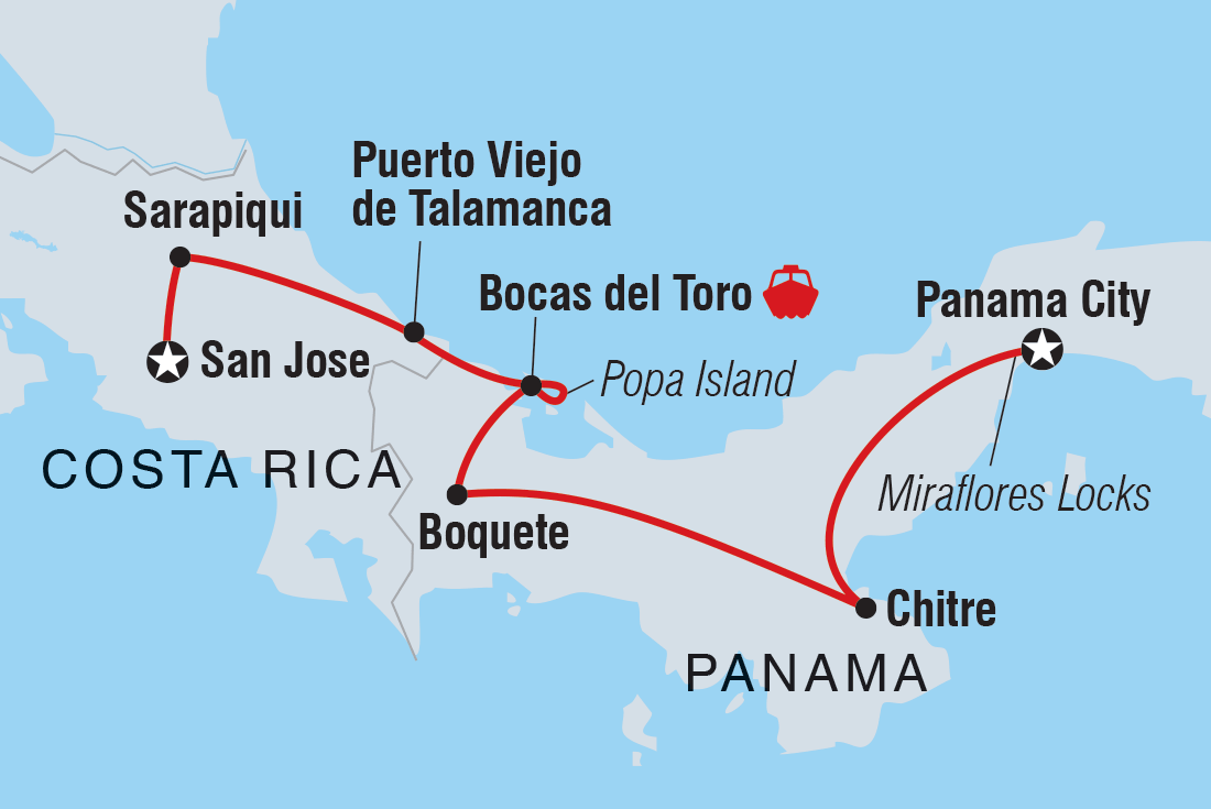 tourhub | Intrepid Travel | Costa Rica & Panama Discovery | Tour Map