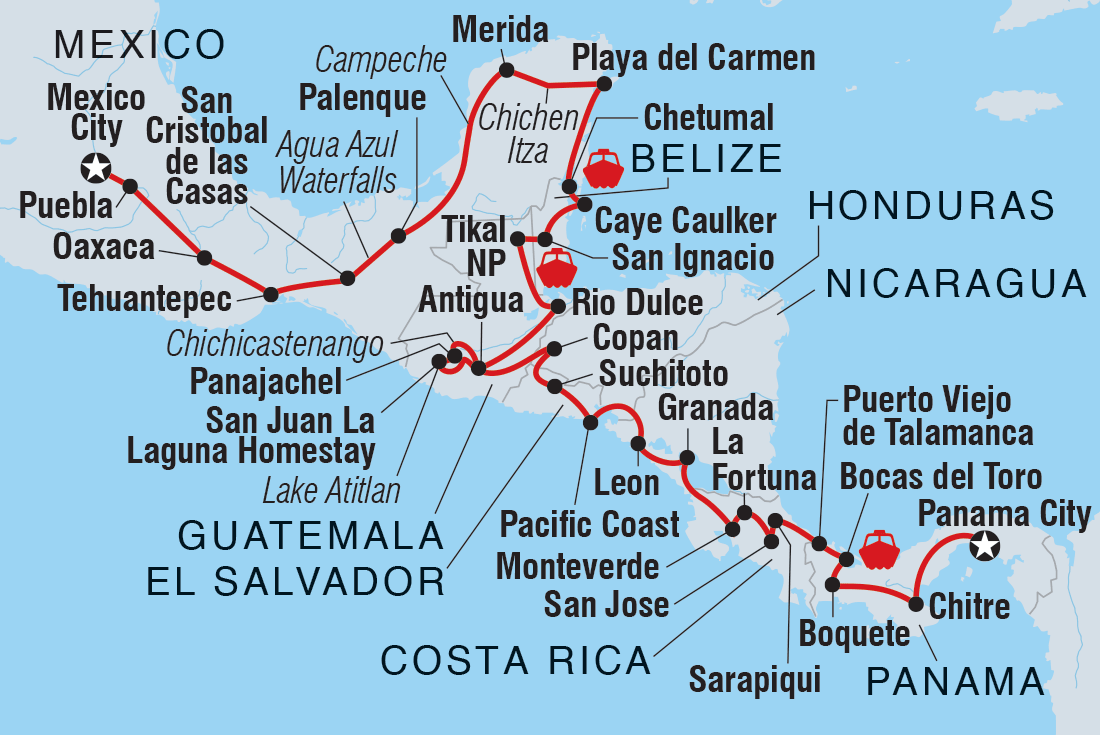 Ultimate Central America Itinerary Map